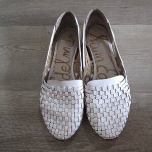 SAM EDLEMAN Adera White Woven Leather Slip-on Flats